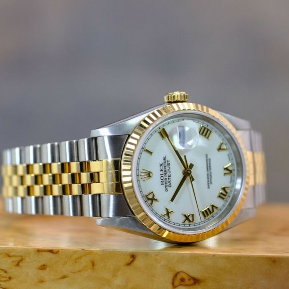 MEN'S ROLEX DATEJUST WHITE ROMAN DIAL 36MM WATCH ORIGINAL BOX & PAPERS 16233 - Picture 9 of 13